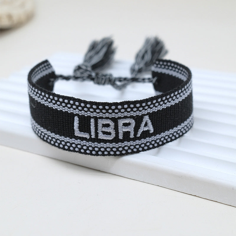 Wholesale Cord 12 Constellation Letter Woven Tassel Bracelet